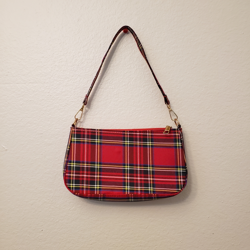 SHEIN Red Plaid Satchel Bag